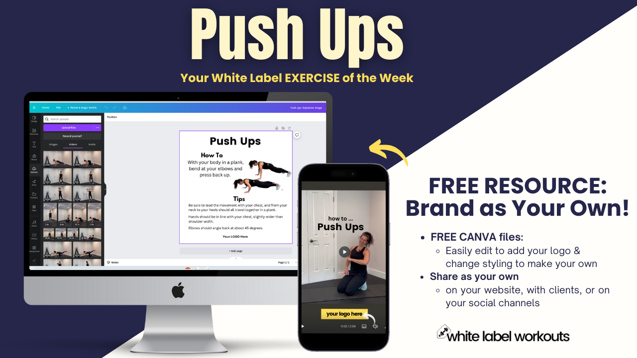 Read more about the article Push Ups:  Your White Label EXERCISE EXPLAINER of the Week [FREE Resource]