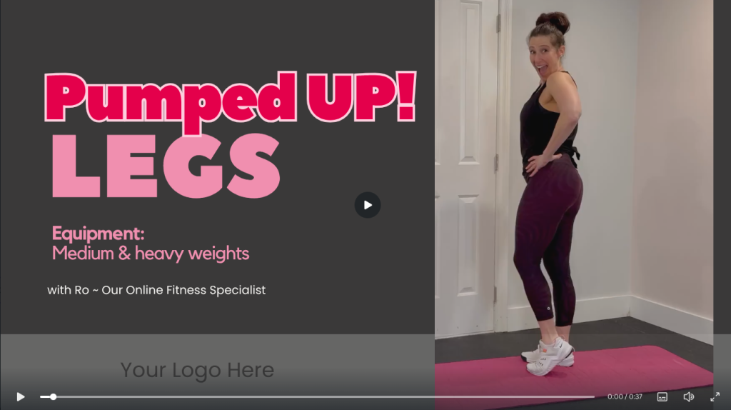 White label workout video of the weeK;  Pumped Up LEGS!  Free white label workout video.  HORIZONTAL Mode >