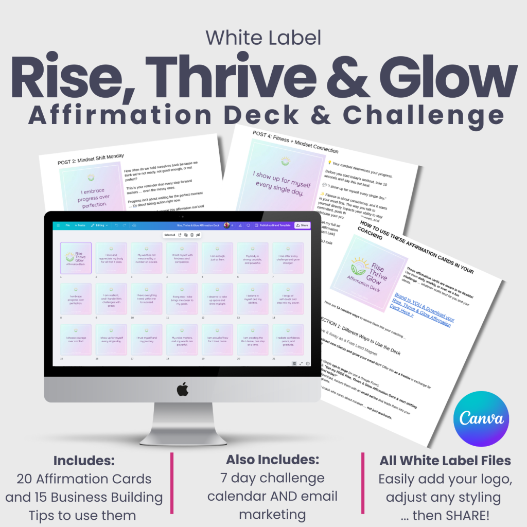 White label rise, thrive & glow affirmation Deck & challenge