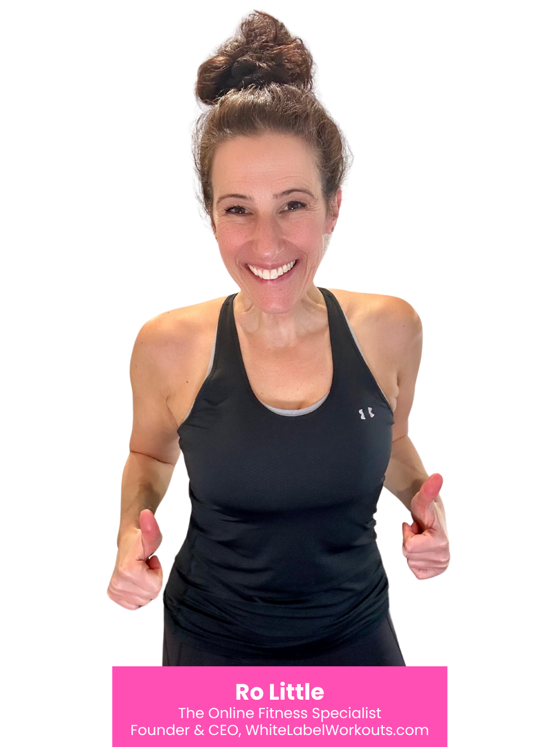 Ro Little, smiling in workout attire, founder of WhiteLabelWorkouts.com
