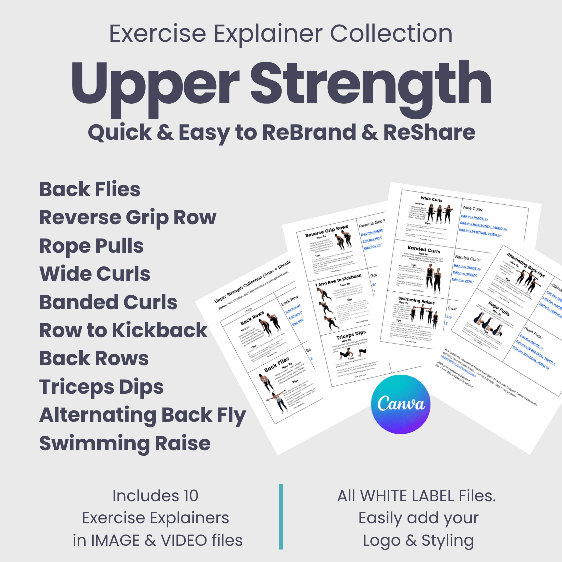 white label exercise explainer collection: upper strength